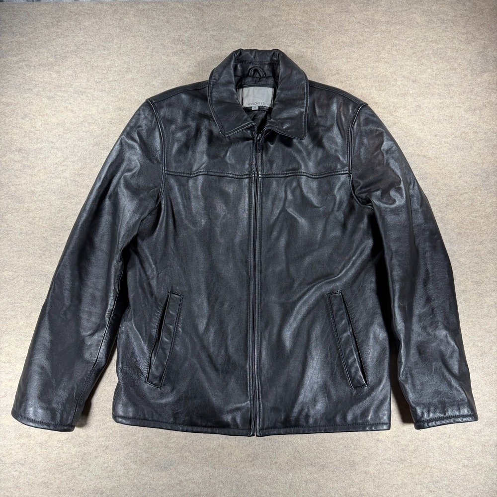 Wilsons Leather M. Julian Mens Black Leather Zip Front Jacket Medium